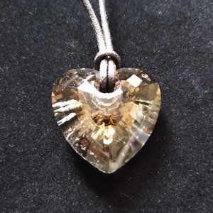 Swarovski Umber Brown Crystal Heart Necklace Leather Chain